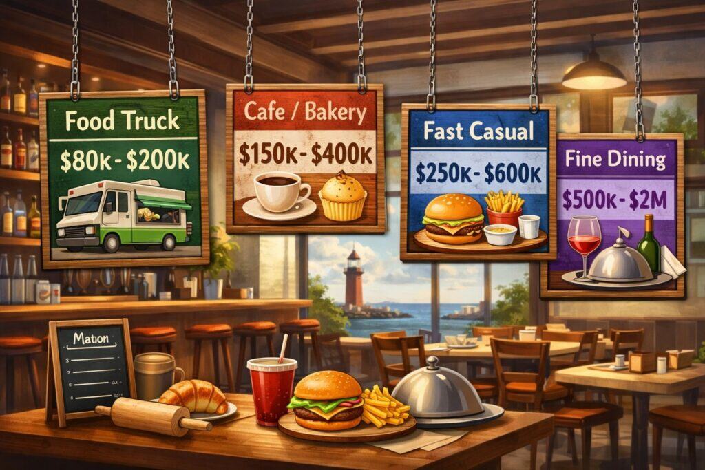 Typical Total Cost Ranges to Open a Restaurant in Delaware (By Concept Type)