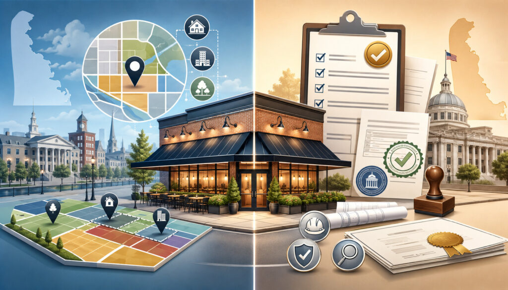 Delaware restaurant zoning map and permit approval documents surrounding a restaurant