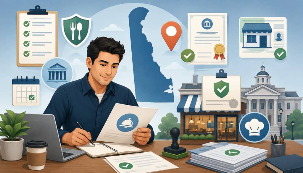 Restaurant owner reviewing Delaware licensing and permit requirements
