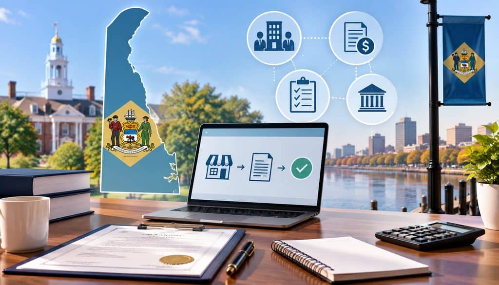 Delaware business license and tax registration illustration