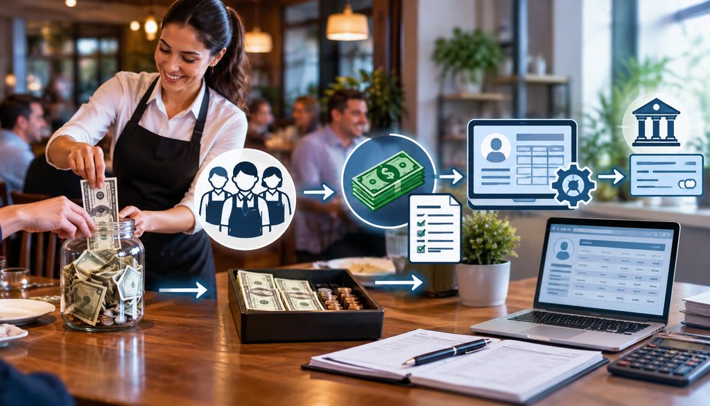Restaurant tipped wages flowing from tips into payroll processing